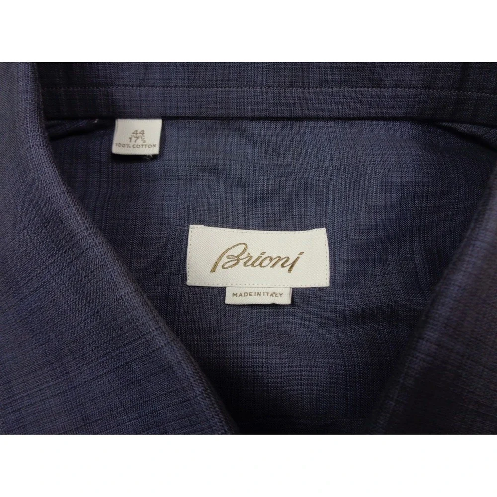 Brioni Ventiquattro Shirt Mens 17 1/2" 44 Neck Blue Long Sleeve Made in Italy - Picture 8 of 13